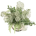 Transparent Glass Vase With White Flowers Green Leaves And Ferns Decorative Arrangement
