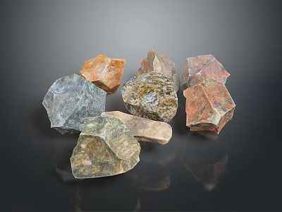 Natural Stone And Wood Pieces With Various Colors Shapes And Textures 3d model