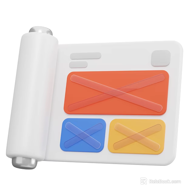 Modern Decorative Ornament Set Featuring White Scroll Base And Colored Cross Lines Sections 3d model 