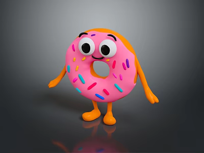 Cute Pink Cartoon Donut With Colorful Sprinkles Smiling Face And Orange Arms Legs 3d model