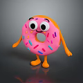 Cute Pink Cartoon Donut With Colorful Sprinkles Smiling Face And Orange Arms Legs