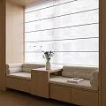 Cozy Bay Window Design With Upholstered Sofa Small Table And Vase Plant