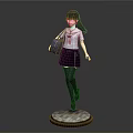 3D Schoolgirl Character In Uniform Black Skirt With Purple Bag Standing On Base
