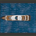 Wooden Boat Elegant Design Sailing On Blue Water Surface With Modern Deck