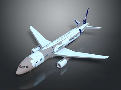 White And Blue Passenger Airplane With Modern Design Wings Engines And Fuselage 3d model