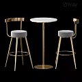 Elegant Modern Bar Counter Design With Gold Metal Bar Stools And White Round Tabletop