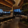 Modern Restaurant Interior With Bar Counter Chairs Decorative Pendant Lights And Wine Refrigerators