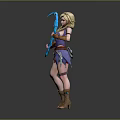 Fantasy Woman in Purple Outfit Holding Blue Curved Weapon with Decorative Boots