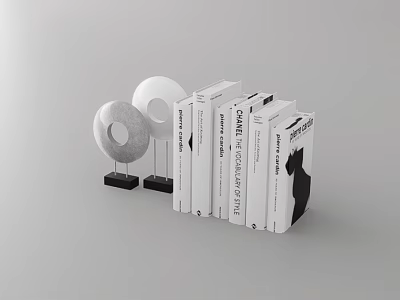 Modern Books And Magazine Display With Ring Shaped Decorations On Black Bases 3d model