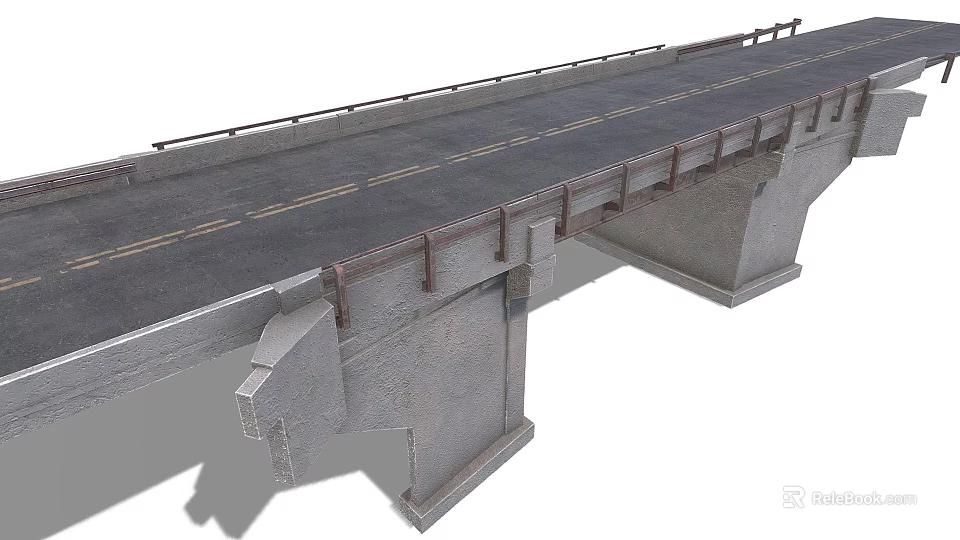 Concrete Highway Bridge Structure With Guardrails And Support Piers 3d model