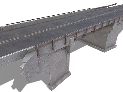 Concrete Highway Bridge Structure With Guardrails And Support Piers 3d model