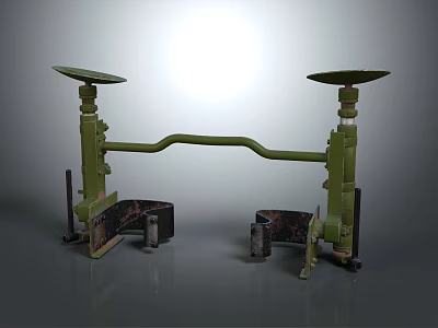 Car Suspension System Components Featuring Green Metal Structure And Round Tops 3d model