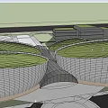 Modern Circular Building Design With Green Roof and Front Plaza Area