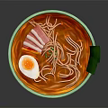 Green Bowl Of Ramen Noodles With Soft Boiled Egg Sliced Ham And Red Broth 3d model