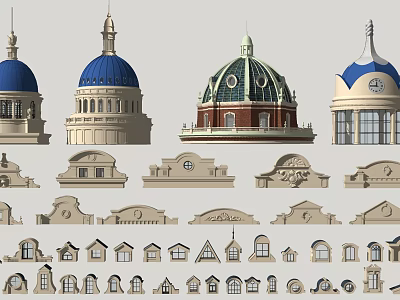 Various Architectural Decorative Elements Including Domes Cornices And Window Designs 3d model