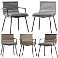 Round Wooden Table And Four Woven Chairs Set With Black Metal Frames And Gray Cushions