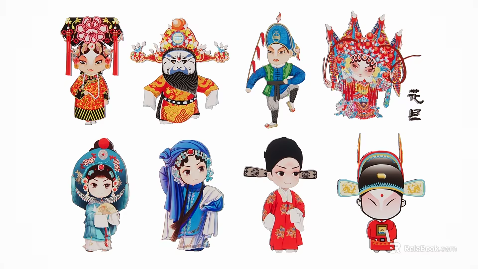 Colorful Traditional Cartoon Peking Opera Character Pendant Decorations for Home Living Room Ornaments 3d model 