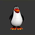3D Polygonal Penguin Character With Red Beak Orange Feet And Stylized Design