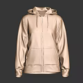 Light Brown Hooded Zip Up Sweatshirt Featuring Front Pocket And Long Sleeves