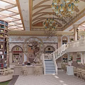 Cultural Center Interior With Classical Arched Ceiling Chandelier Large Clock And Staircase