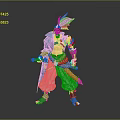 Mythical Humanoid Character With Gray Hair Blue Coat Orange Sash Armor And Weapon