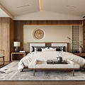 Modern Chinese Bedroom Interior Design With Wooden Furniture Round Decorative Painting Bed Bench And Rug
