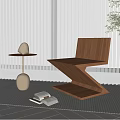 Wooden Leisure Chair with Small Side Table Open Book Green Plant on Rug Near Blinds