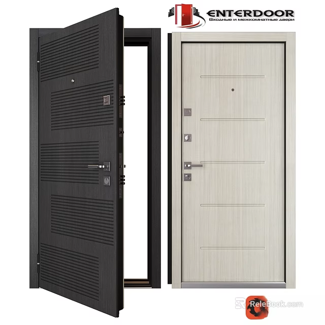 Modern Stylish Swing Doors With Black And Light Panels Striped Designs And Secure Locks 3d model 