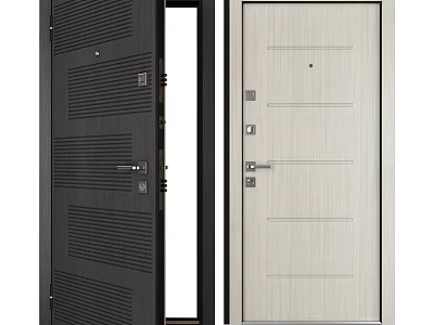 Modern Stylish Swing Doors With Black And Light Panels Striped Designs And Secure Locks 3d model