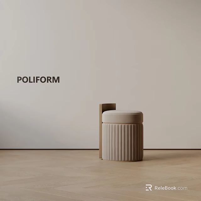 POLIFORM Modern Side Table With Striped Cylindrical Design Upholstered Top And Wooden Frame 3d model 