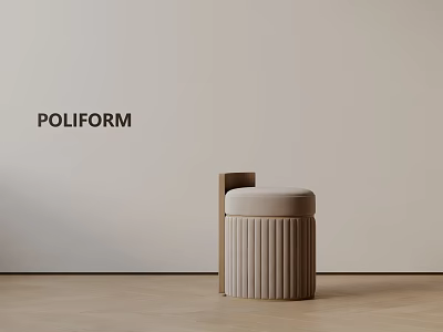 POLIFORM Modern Side Table With Striped Cylindrical Design Upholstered Top And Wooden Frame 3d model