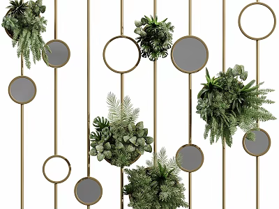 Elegant Green Plant Hanging Wall Decor With Circular Elements And Golden Frames 3d model