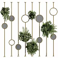 Elegant Green Plant Hanging Wall Decor With Circular Elements And Golden Frames