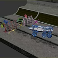 Robotic Vehicles On Concrete Track Featuring Orange And White Construction Machinery