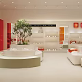 Modern Bright Retail Store Interior With Stylish Display Shelves Clothing Displays And Green Plants