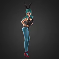 Fashionable Doll with Green Hair Bunny Ears Black Top Blue Pants and Red High Heels