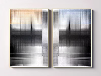 Abstract Dot Pattern Paintings With Gold Frame And Colorful Sections On Wall 3d model