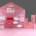 Pink Scene With Smiling Boxes Buildings Clouds And Blind Box Elements 3d model
