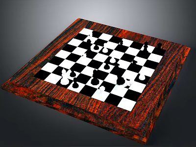 Wooden Chessboard With Black And White Squares And Arranged Chess Pieces 3d model