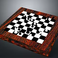 Wooden Chessboard With Black And White Squares And Arranged Chess Pieces