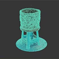 Carved Brown Container With Red Base On Blue Stool Shaped Stand