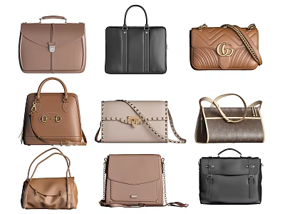 Various Fashionable Leather Bags In Different Styles And Colors For Women 3d model