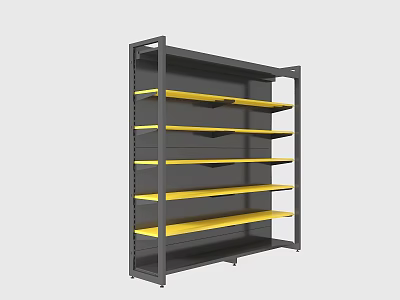 Gray Frame Storage Shelf With Yellow Shelves And Multiple Layers For 3d model