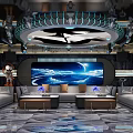 Modern Luxury KTV Interior Design With Futuristic Lighting Sofas And Bar Counter