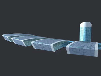 Modern Architectural Complex With Glass Facade Buildings And Central Tower Structure 3d model