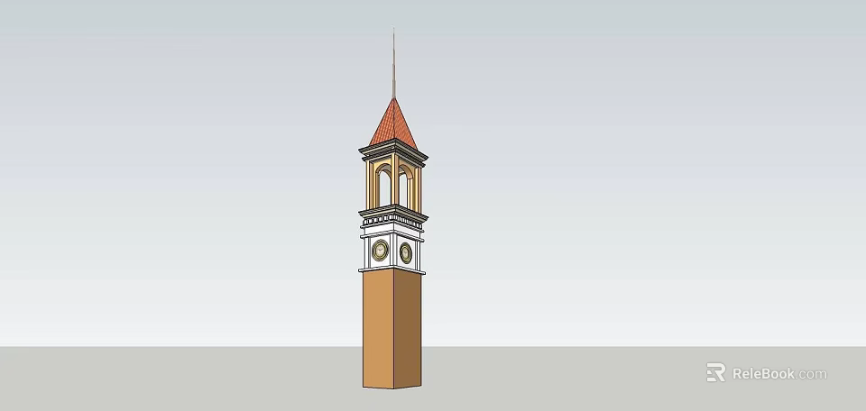 Classic Clock Tower With Red Spire Brown Structure And Decorative Windows 3d model 