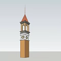 Classic Clock Tower With Red Spire Brown Structure And Decorative Windows 3d model
