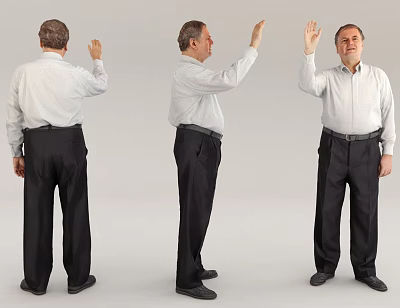 Man In White Shirt And Black Pants Waving Hand From Multiple Angles 3d model