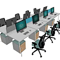 Modern Office Desks With Computer Monitors And Office Chairs In Workspace 3d model