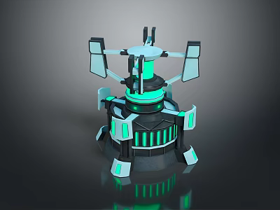 Futuristic Sci Fi Device 3D Model With Green Glowing Accents And Black White Structure 3d model